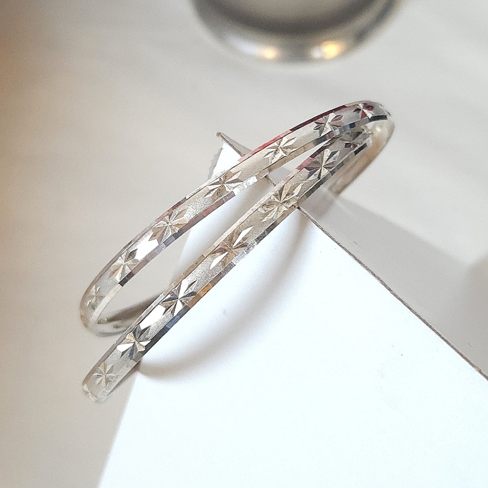 2 Vintage Etched Silver Bangle Bracelets